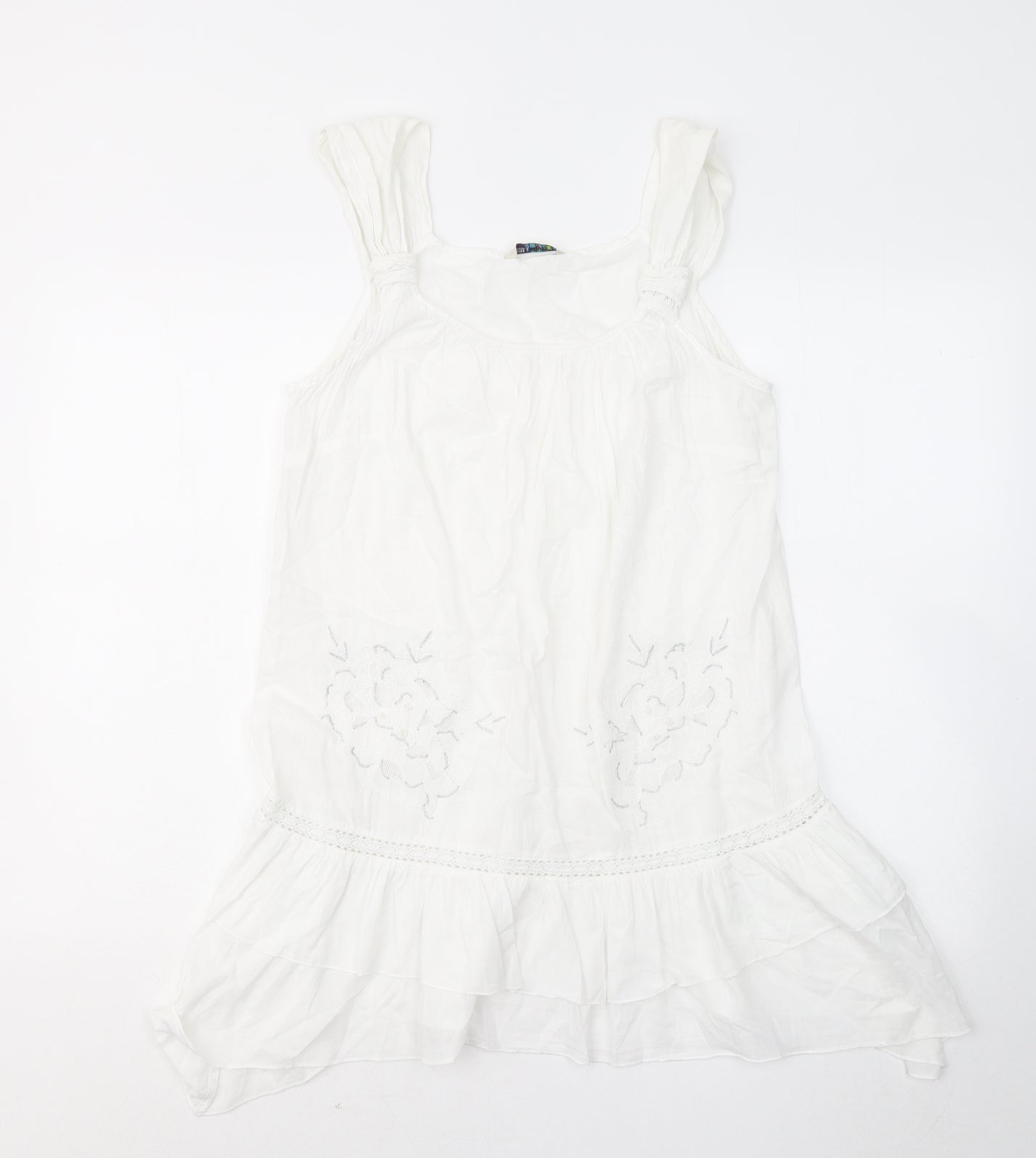 Marks and Spencer Womens White Floral Cotton Basic Tank Size 12 Round Neck