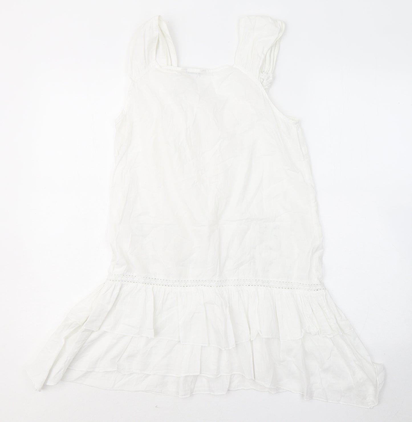 Marks and Spencer Womens White Floral Cotton Basic Tank Size 12 Round Neck