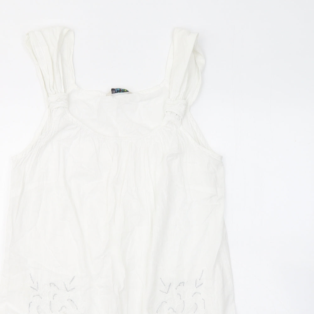 Marks and Spencer Womens White Floral Cotton Basic Tank Size 12 Round Neck
