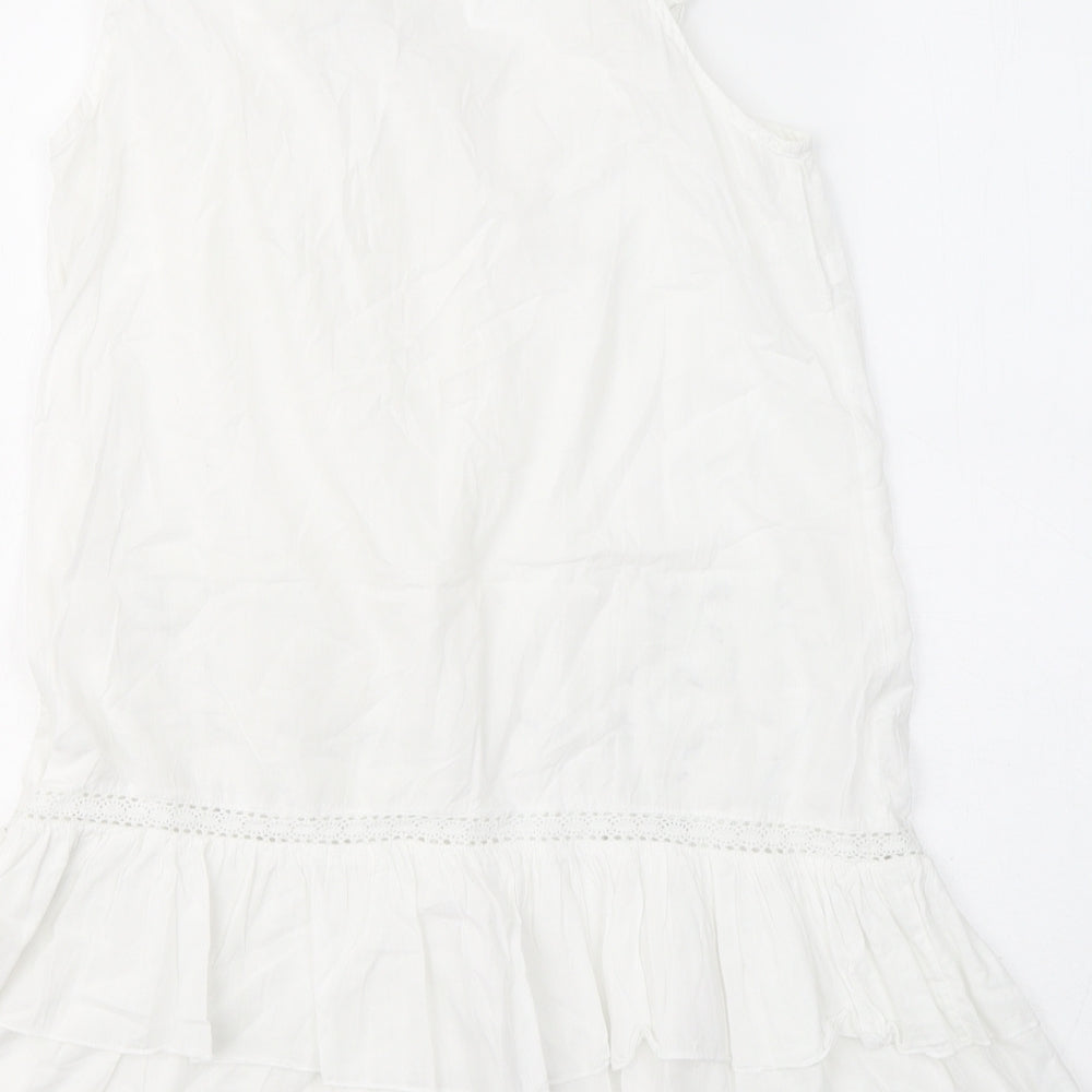 Marks and Spencer Womens White Floral Cotton Basic Tank Size 12 Round Neck