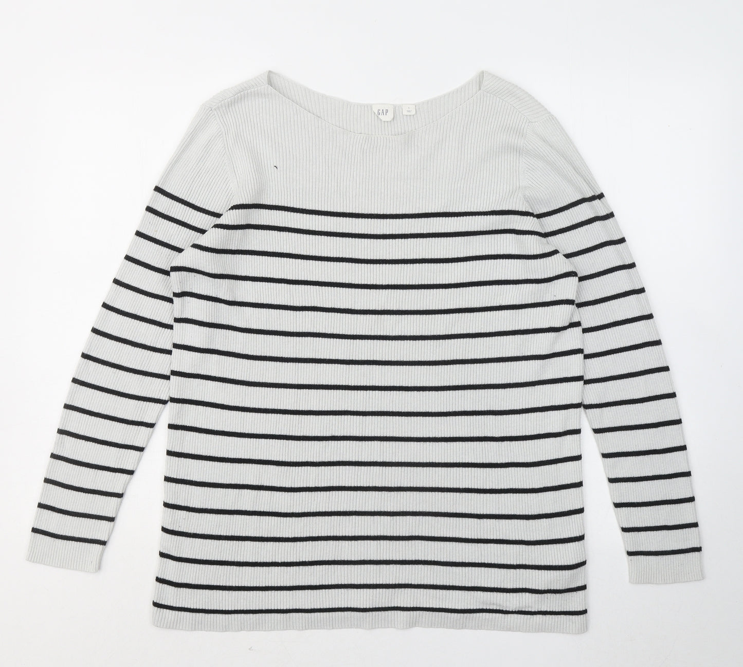 Gap Womens Grey Round Neck Striped Cotton Pullover Jumper Size L
