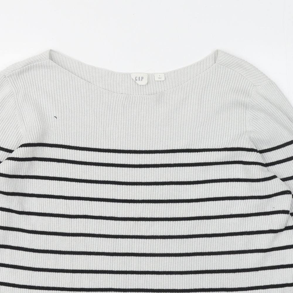 Gap Womens Grey Round Neck Striped Cotton Pullover Jumper Size L