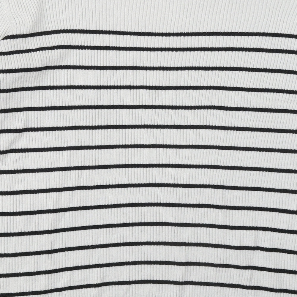 Gap Womens Grey Round Neck Striped Cotton Pullover Jumper Size L