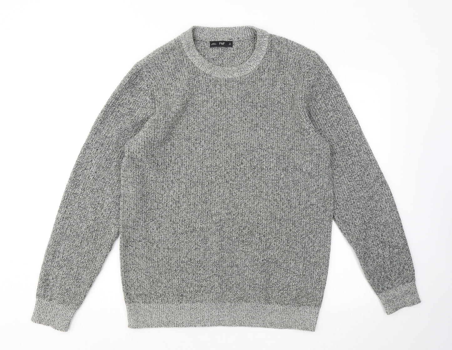 F&F Womens Grey Round Neck Acrylic Pullover Jumper Size L