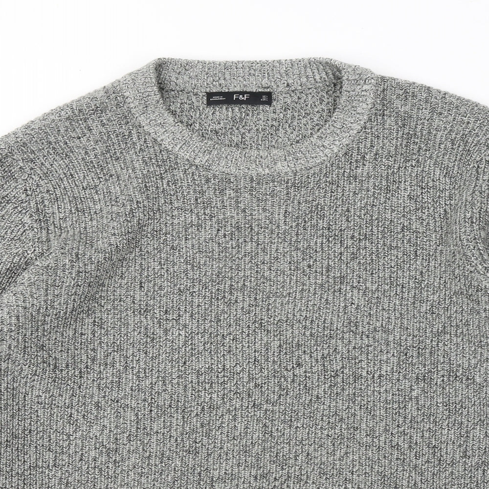 F&F Womens Grey Round Neck Acrylic Pullover Jumper Size L