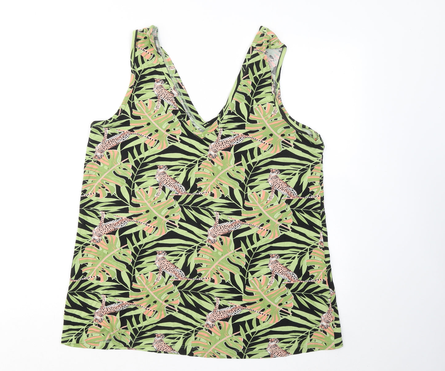 TU Womens Green Geometric Viscose Basic Tank Size 14 V-Neck - Cheetah