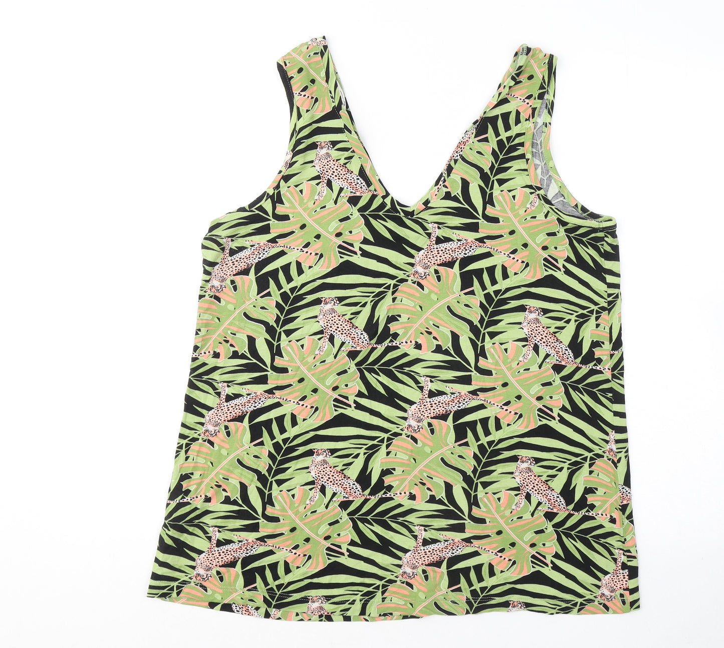 TU Womens Green Geometric Viscose Basic Tank Size 14 V-Neck - Cheetah