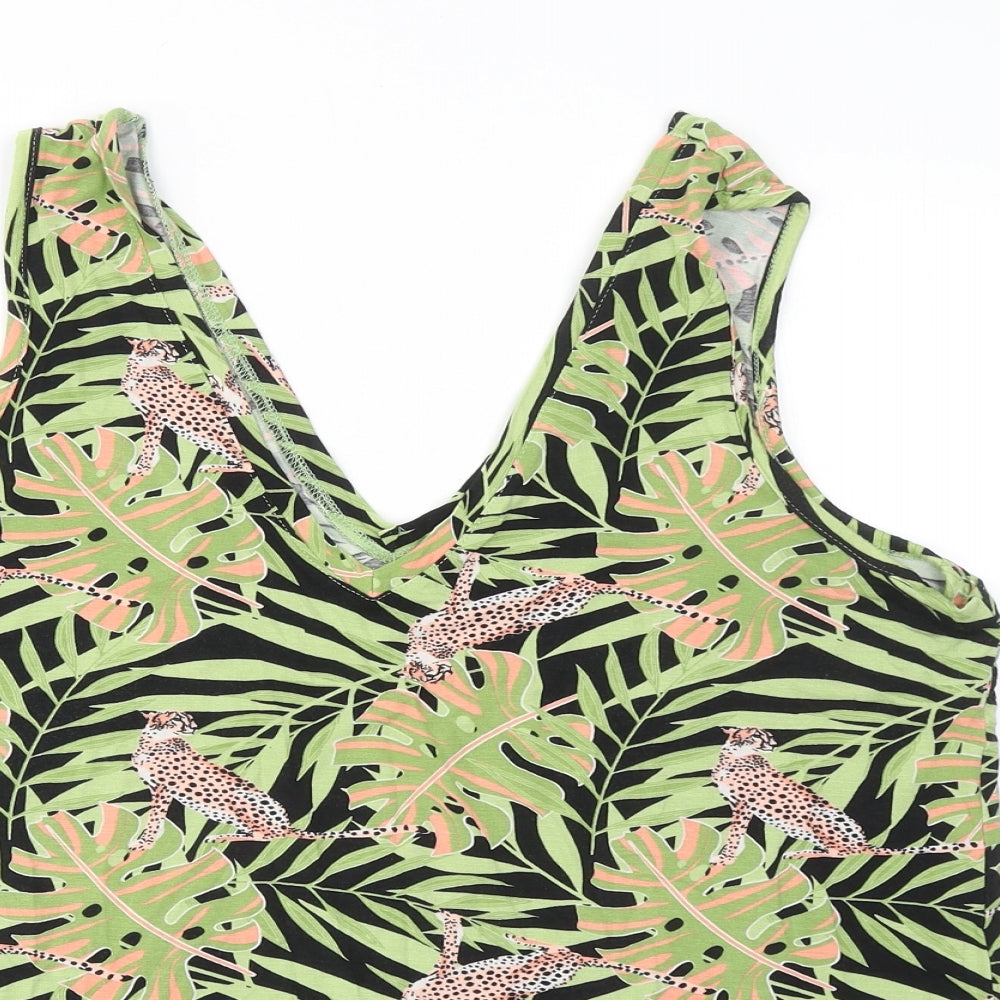 TU Womens Green Geometric Viscose Basic Tank Size 14 V-Neck - Cheetah