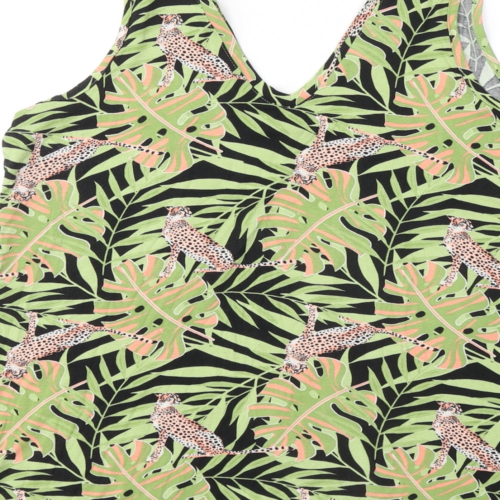 TU Womens Green Geometric Viscose Basic Tank Size 14 V-Neck - Cheetah