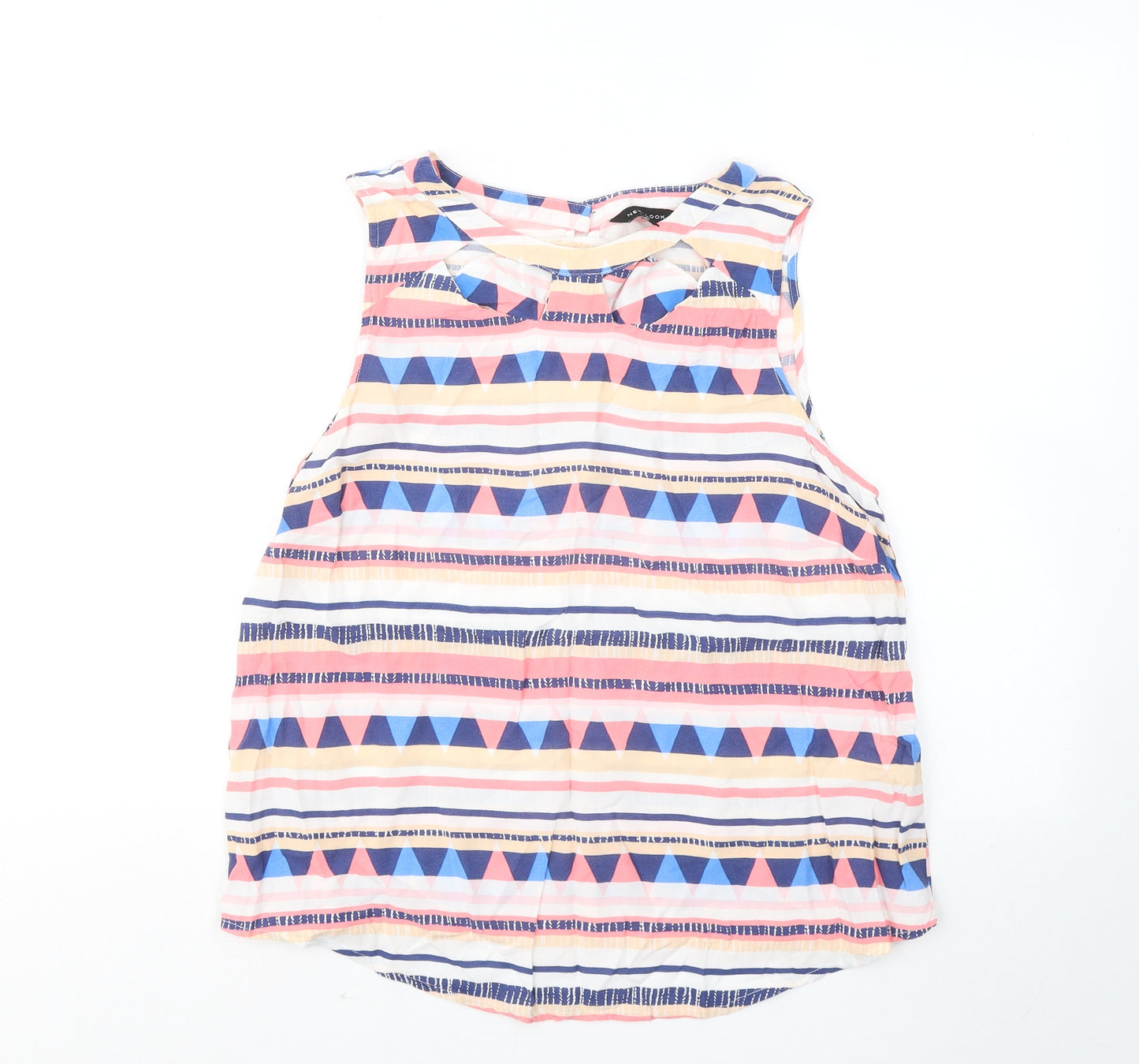 New Look Womens Multicoloured Geometric Viscose Basic Tank Size 14 Round Neck