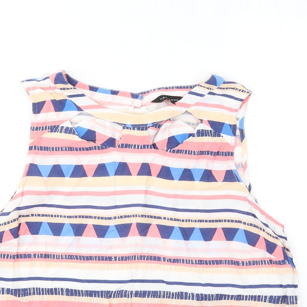 New Look Womens Multicoloured Geometric Viscose Basic Tank Size 14 Round Neck