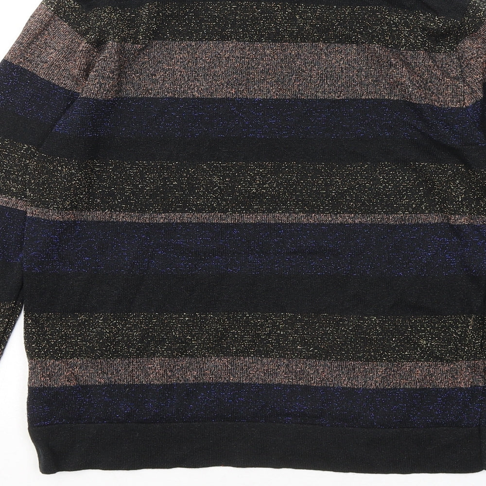 Atmosphere Womens Multicoloured Striped Acrylic Basic T-Shirt Size 10 Round Neck