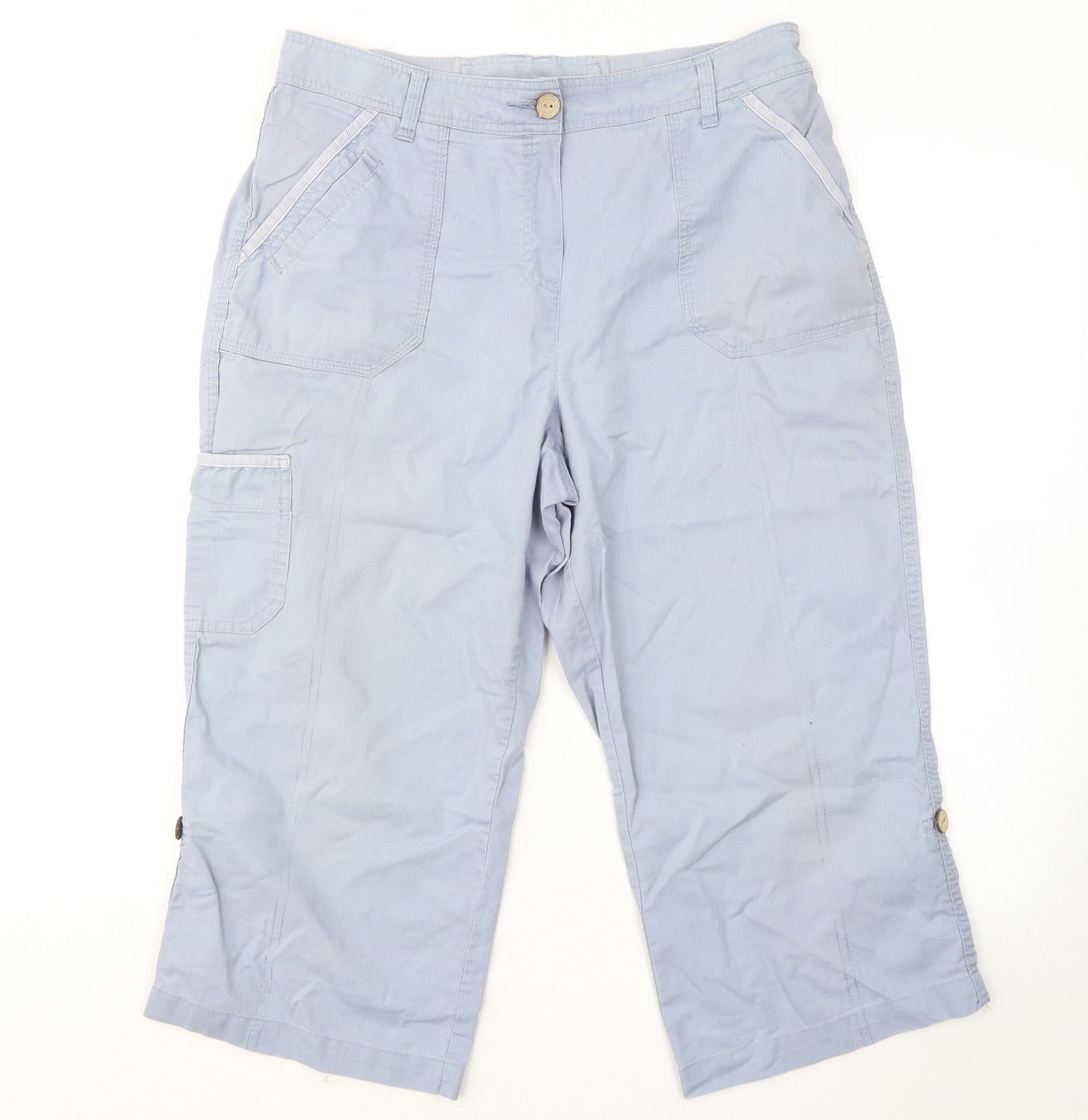 BHS Womens Blue Cotton Cropped Trousers Size 12 L20 in Regular