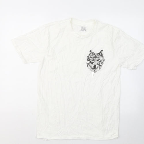 Hobo Jack Mens White Cotton T-Shirt Size M Round Neck - Wolf