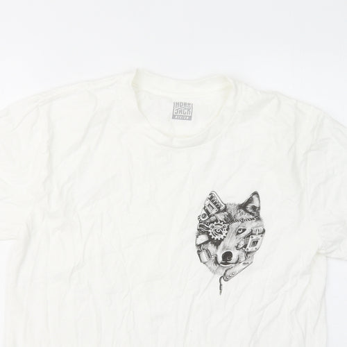 Hobo Jack Mens White Cotton T-Shirt Size M Round Neck - Wolf