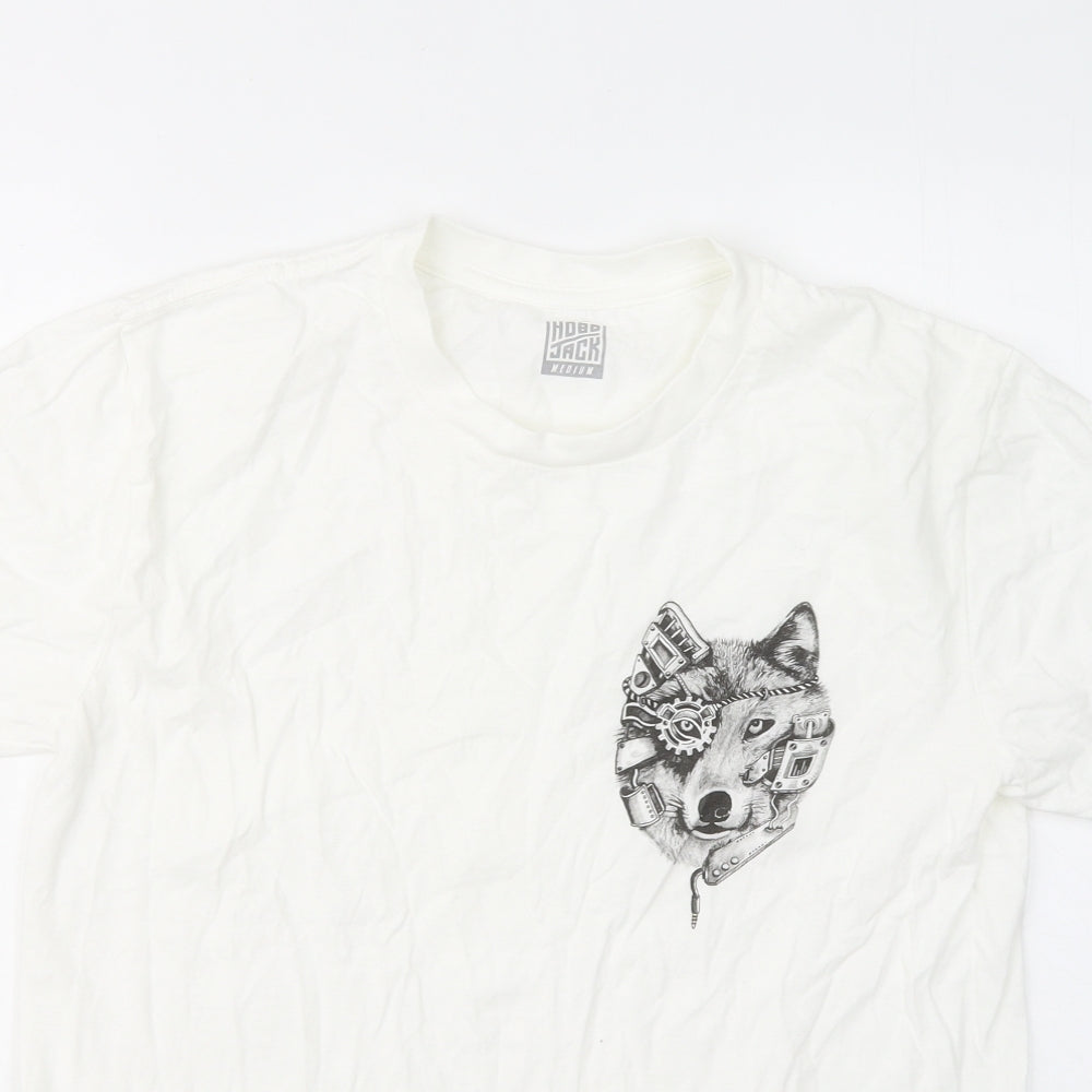 Hobo Jack Mens White Cotton T-Shirt Size M Round Neck - Wolf