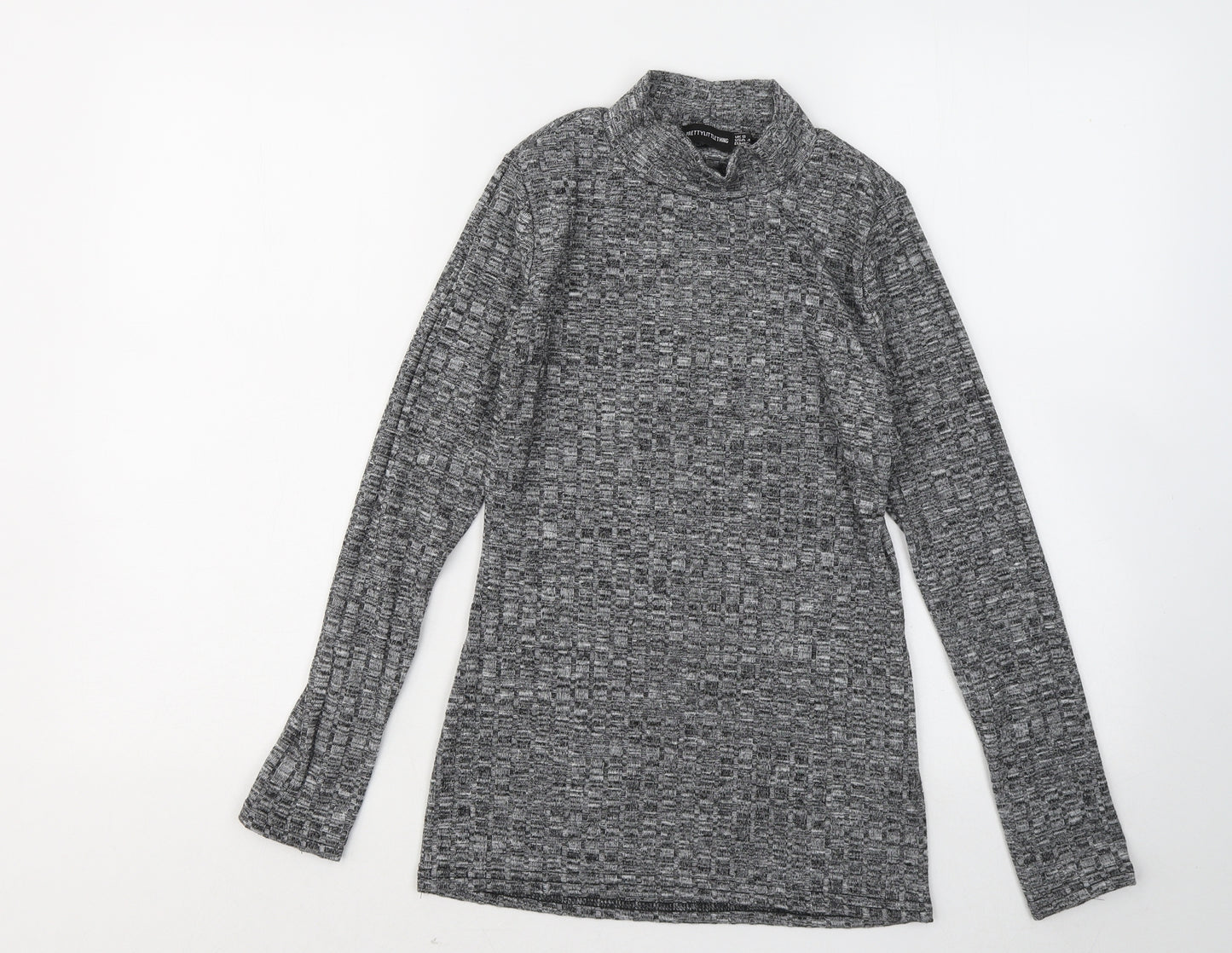 PRETTYLITTLETHING Womens Grey Mock Neck Polyester Pullover Jumper Size 8