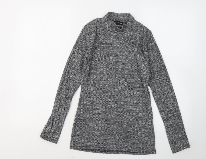 PRETTYLITTLETHING Womens Grey Mock Neck Polyester Pullover Jumper Size 8