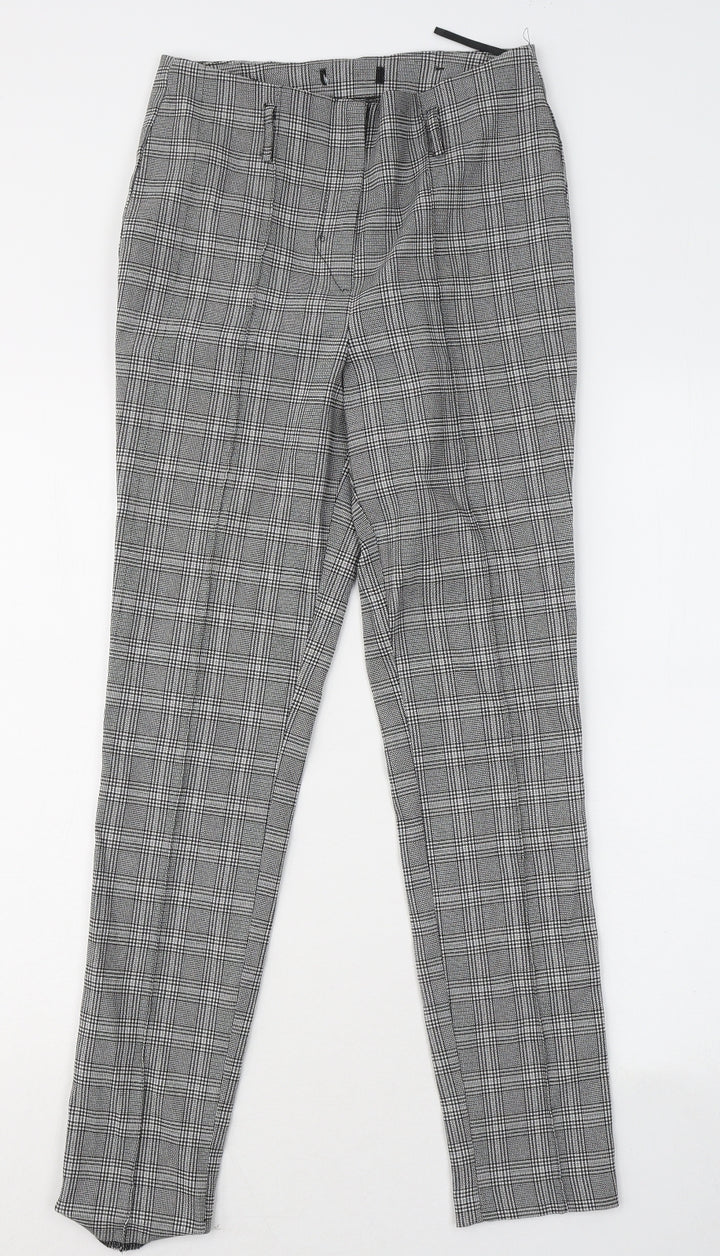 New Look Womens Grey Plaid Polyester Trousers Size 8 L28 in Regular