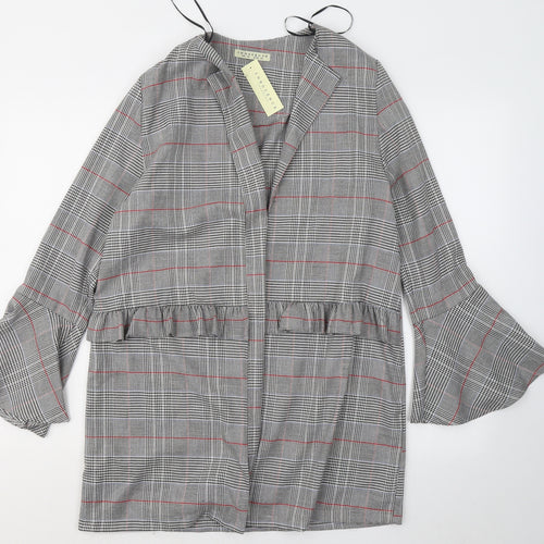 Innocence Womens Grey Roll Neck Plaid Polyester Cardigan Jumper Size 10