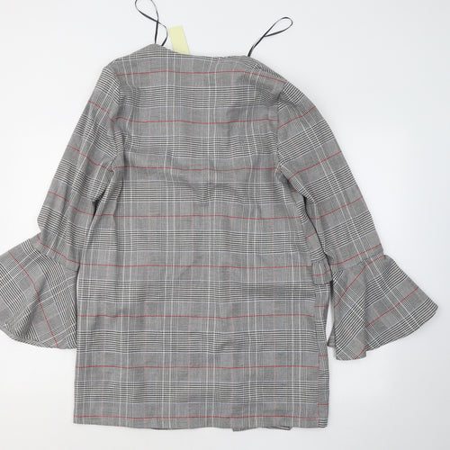 Innocence Womens Grey Roll Neck Plaid Polyester Cardigan Jumper Size 10