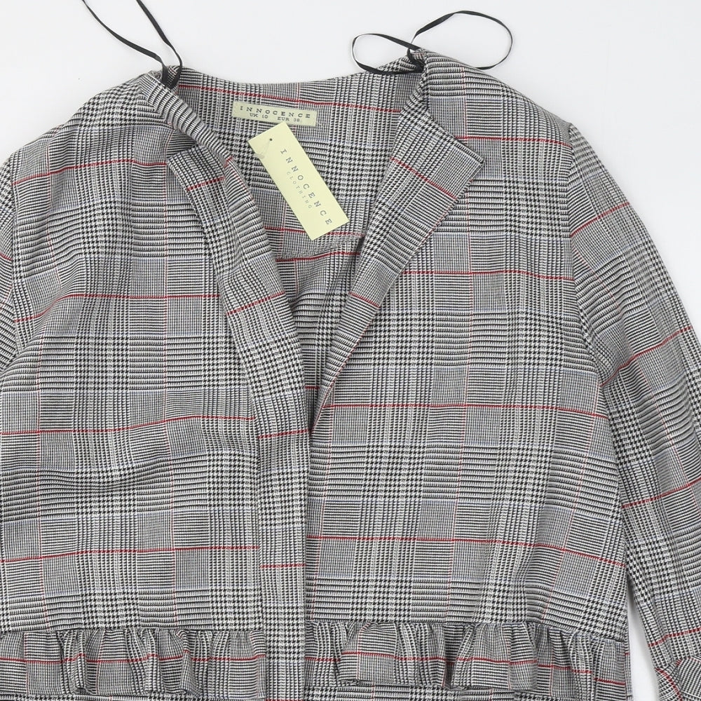 Innocence Womens Grey Roll Neck Plaid Polyester Cardigan Jumper Size 10