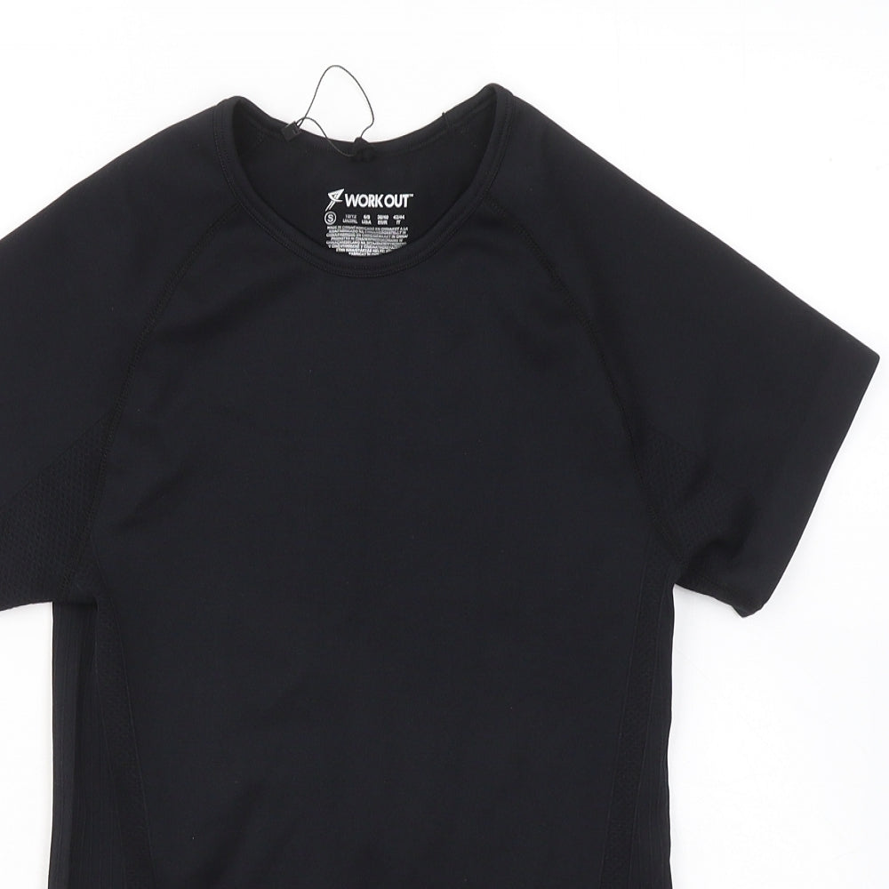 WORKOUT Womens Black Polyester Basic T-Shirt Size 10 Round Neck