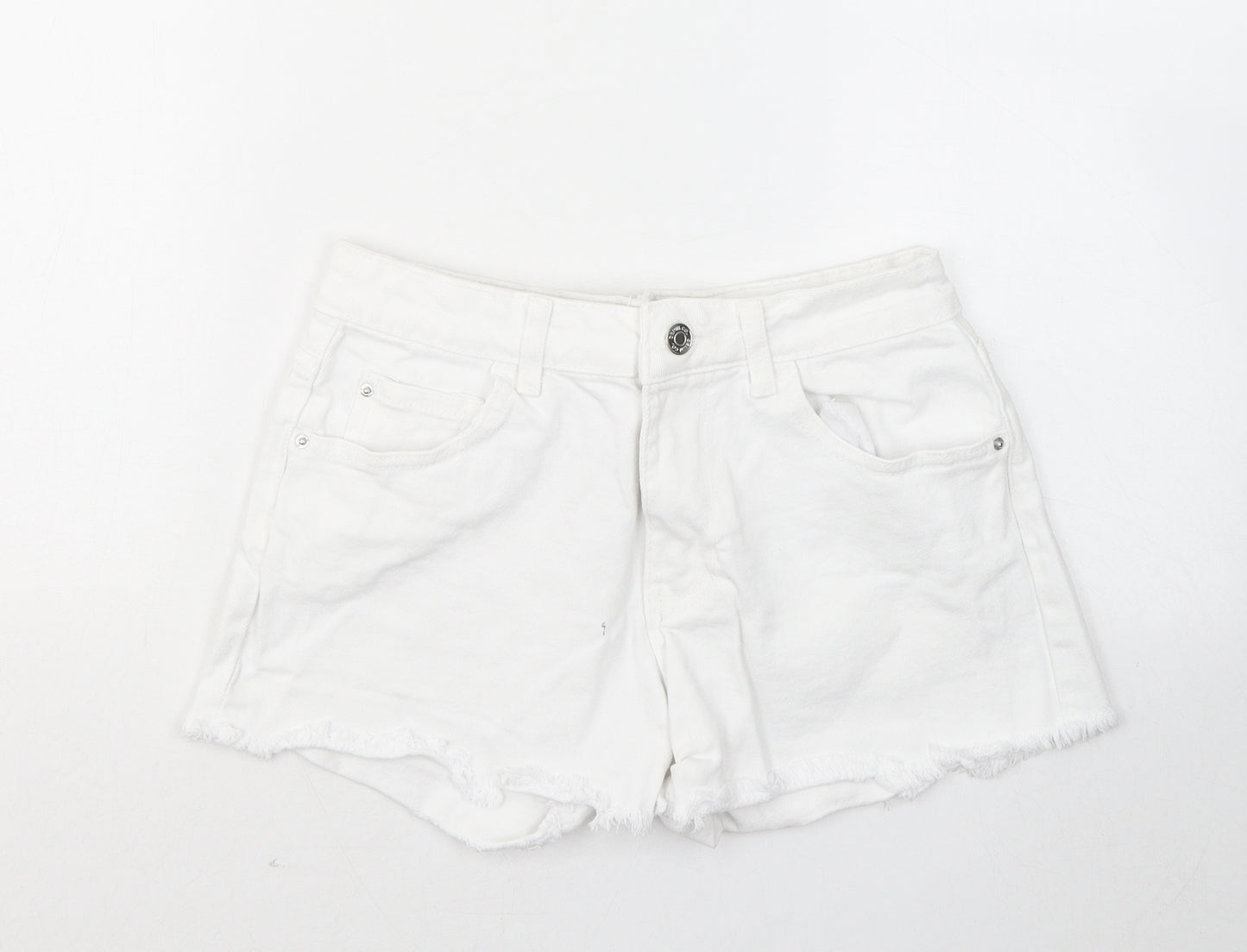 Primark Womens White Cotton Hot Pants Shorts Size 10 Regular Zip
