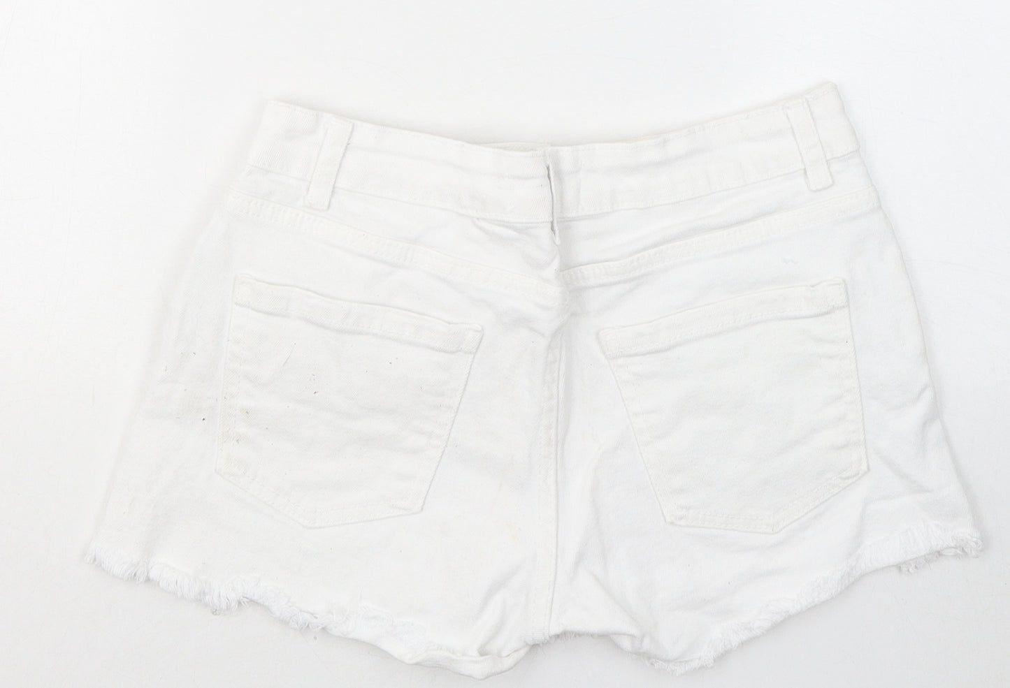 Primark Womens White Cotton Hot Pants Shorts Size 10 Regular Zip
