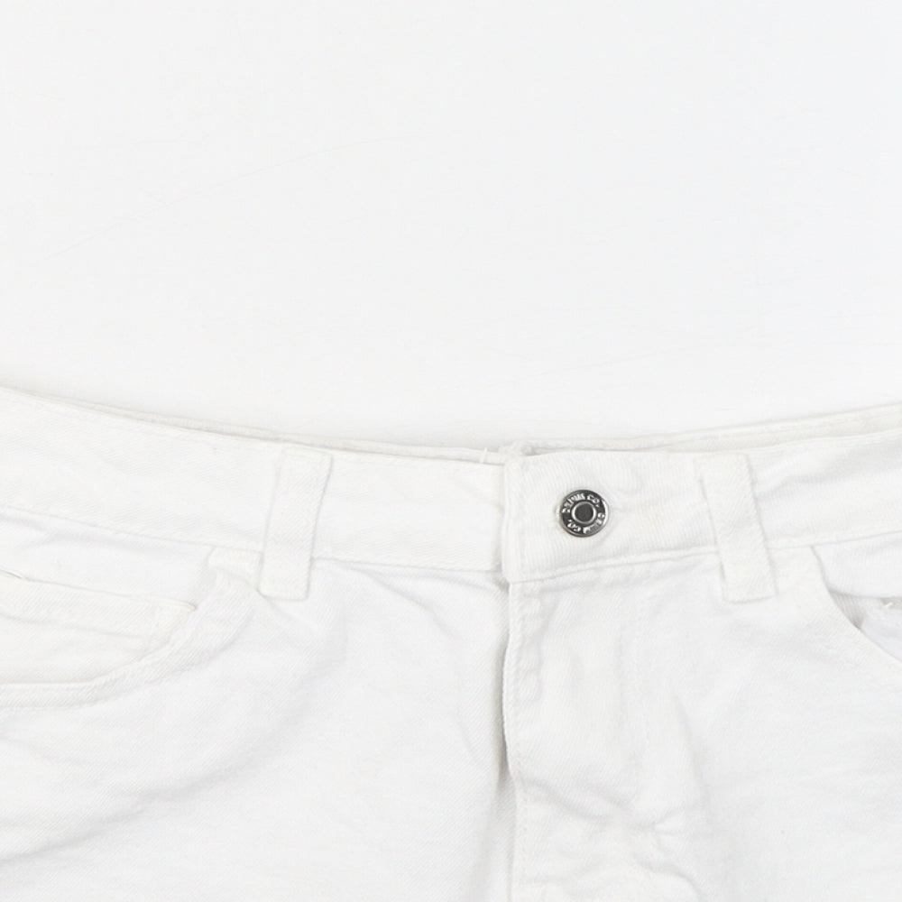 Primark Womens White Cotton Hot Pants Shorts Size 10 Regular Zip