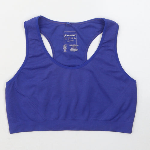 WORKOUT Womens Blue Polyester Cropped Tank Size 10 Round Neck - Sports bra