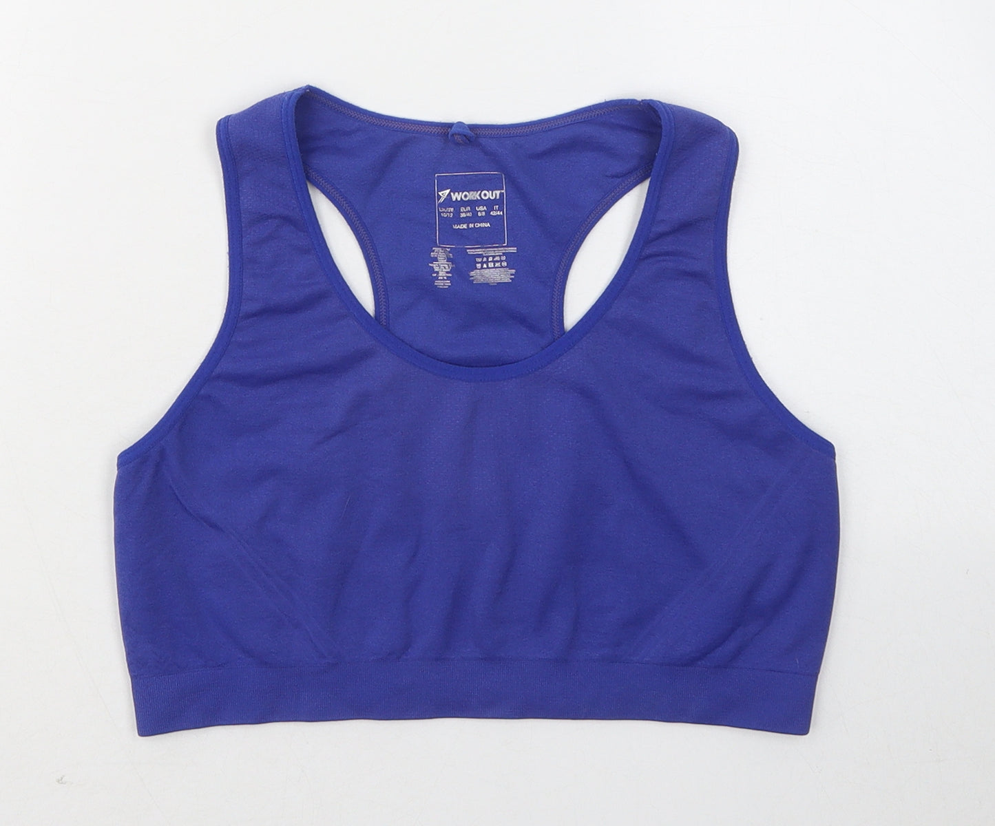 WORKOUT Womens Blue Polyester Cropped Tank Size 10 Round Neck - Sports bra