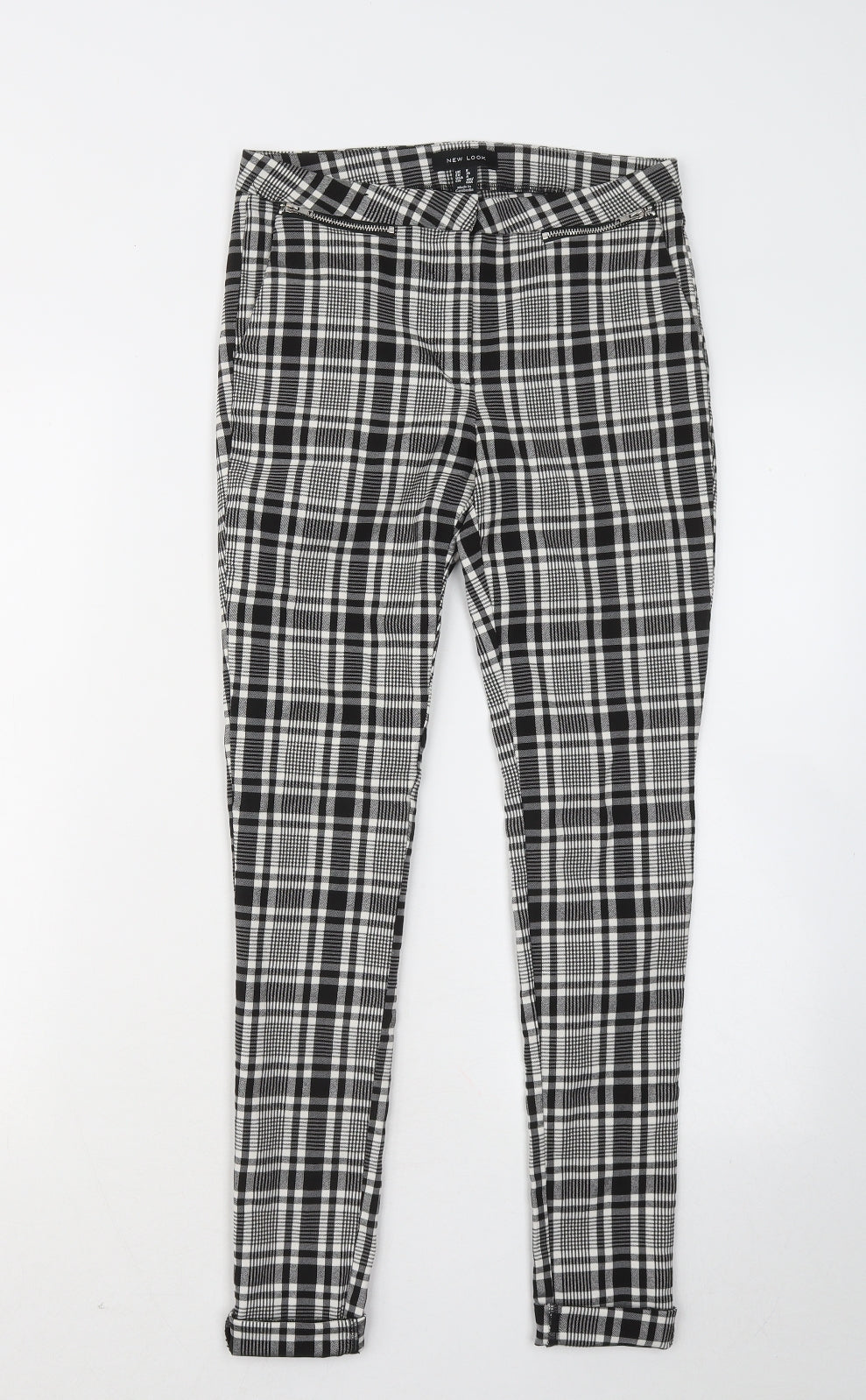 New Look Womens Grey Plaid Viscose Trousers Size 8 L25 in Regular
