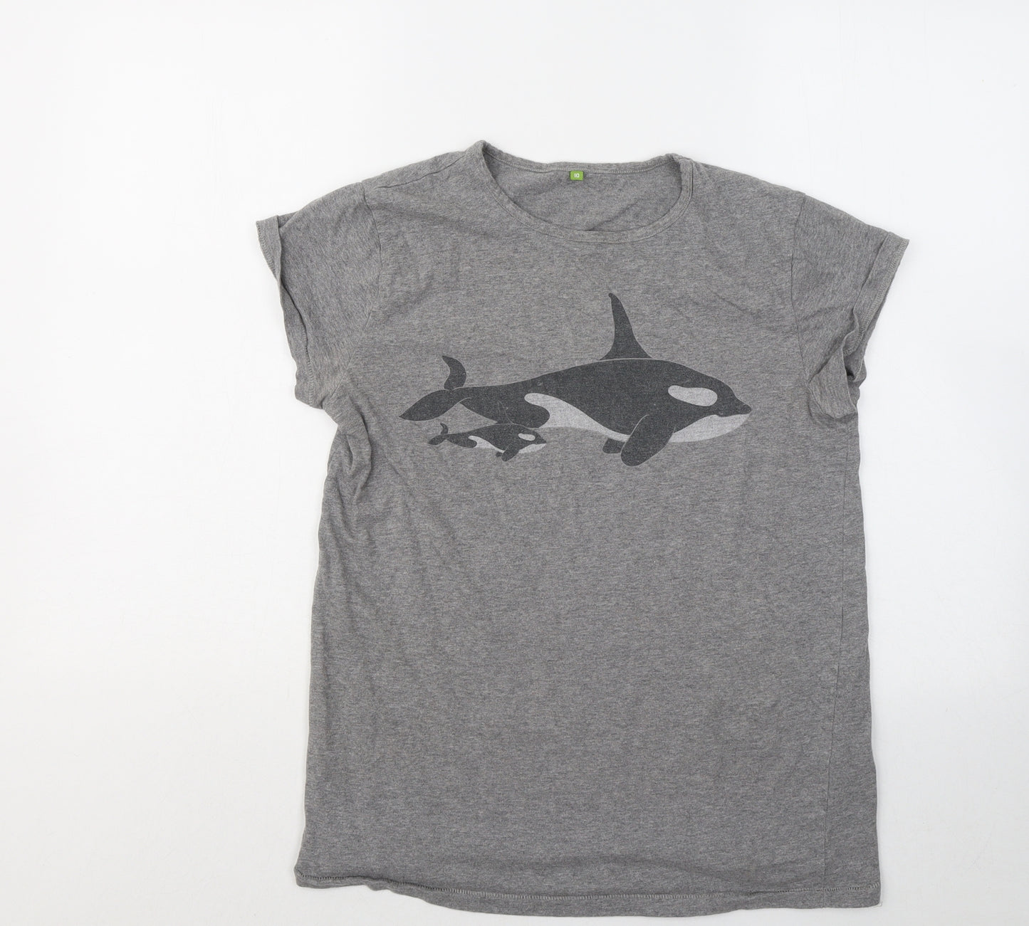 RAPANUI Womens Grey Cotton Basic T-Shirt Size 10 Round Neck - whales