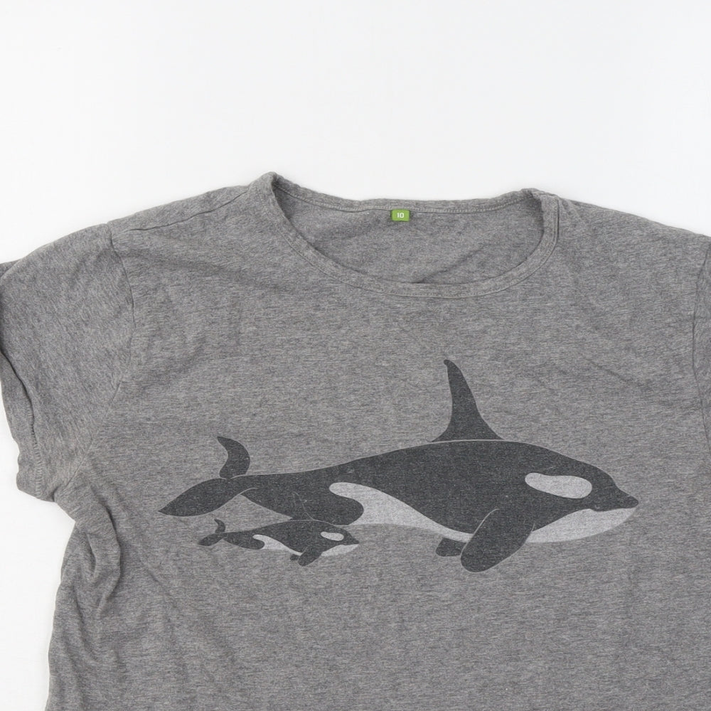 RAPANUI Womens Grey Cotton Basic T-Shirt Size 10 Round Neck - whales
