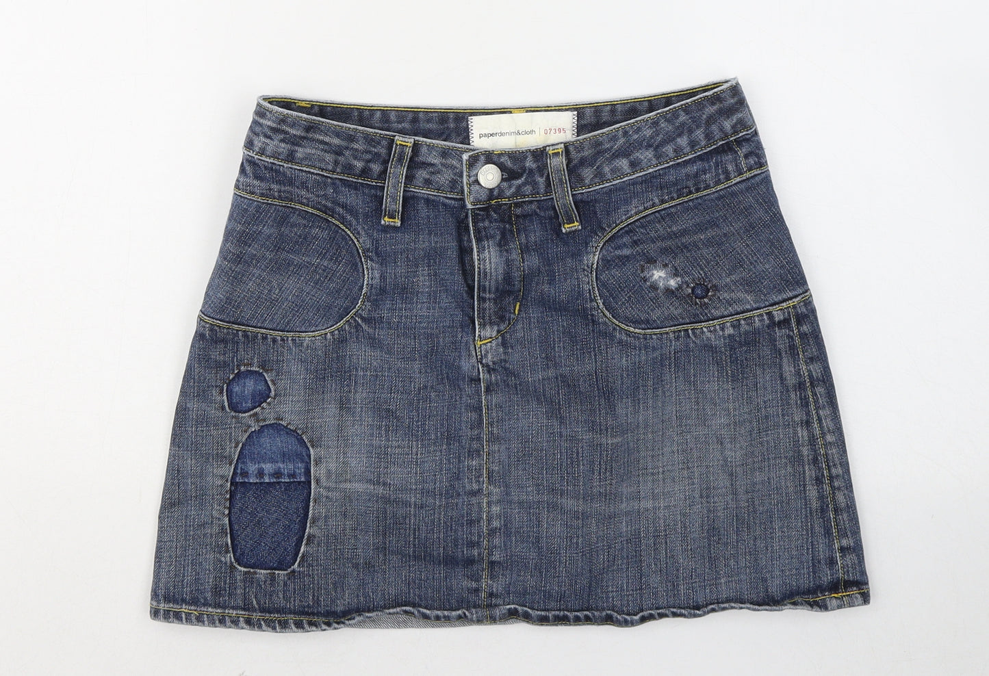 Paper Denim & Cloth Womens Blue Cotton A-Line Skirt Size 28 in Zip
