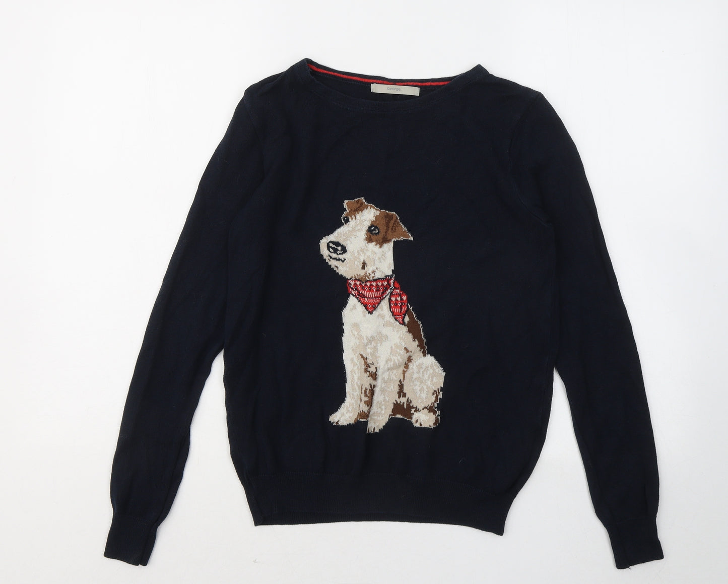 George Womens Blue Round Neck Acrylic Pullover Jumper Size 8 - Dog