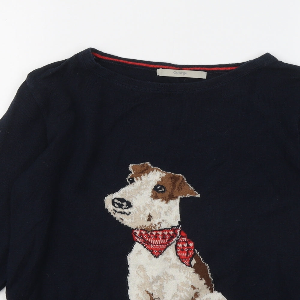 George Womens Blue Round Neck Acrylic Pullover Jumper Size 8 - Dog