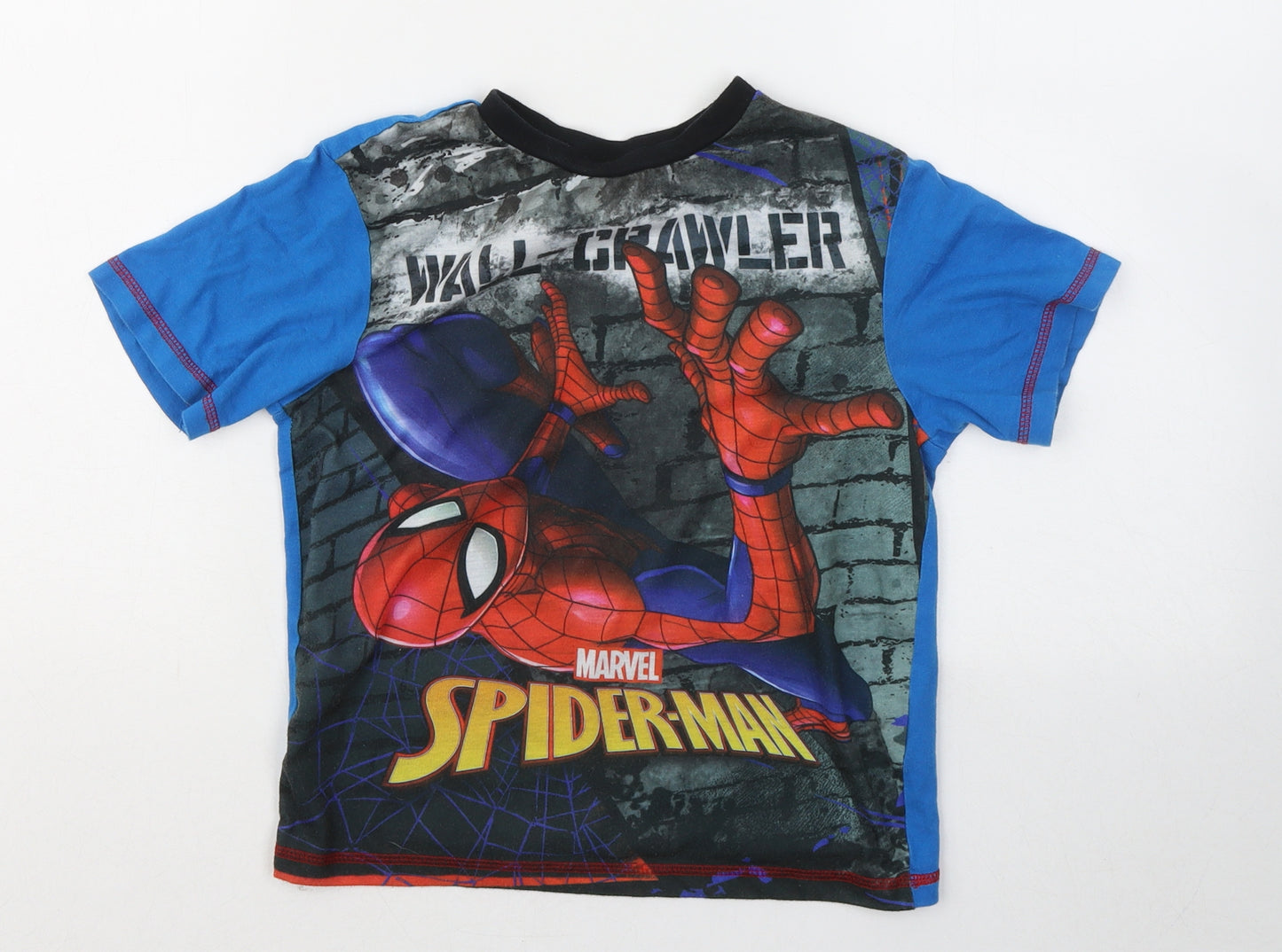 Marvel Boys Blue Cotton Basic T-Shirt Size 7-8 Years Round Neck - Spiderman