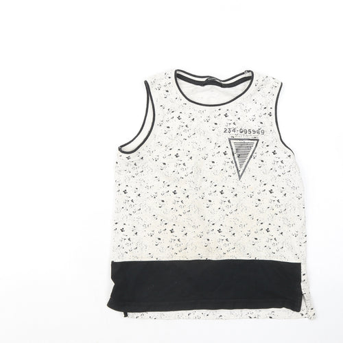 George Boys White Geometric Cotton Basic Tank Size 8-9 Years Round Neck - 234-095989