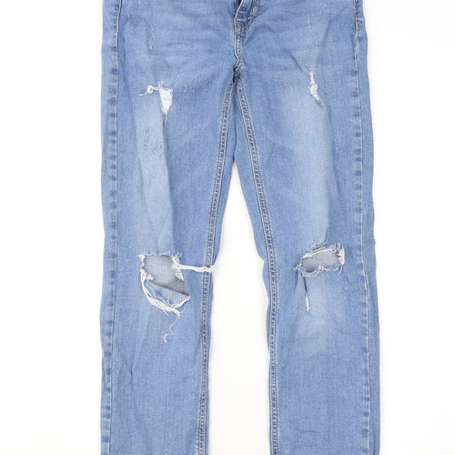 Denim & Co. Womens Blue Cotton Straight Jeans Size 10 L27 in Slim Zip