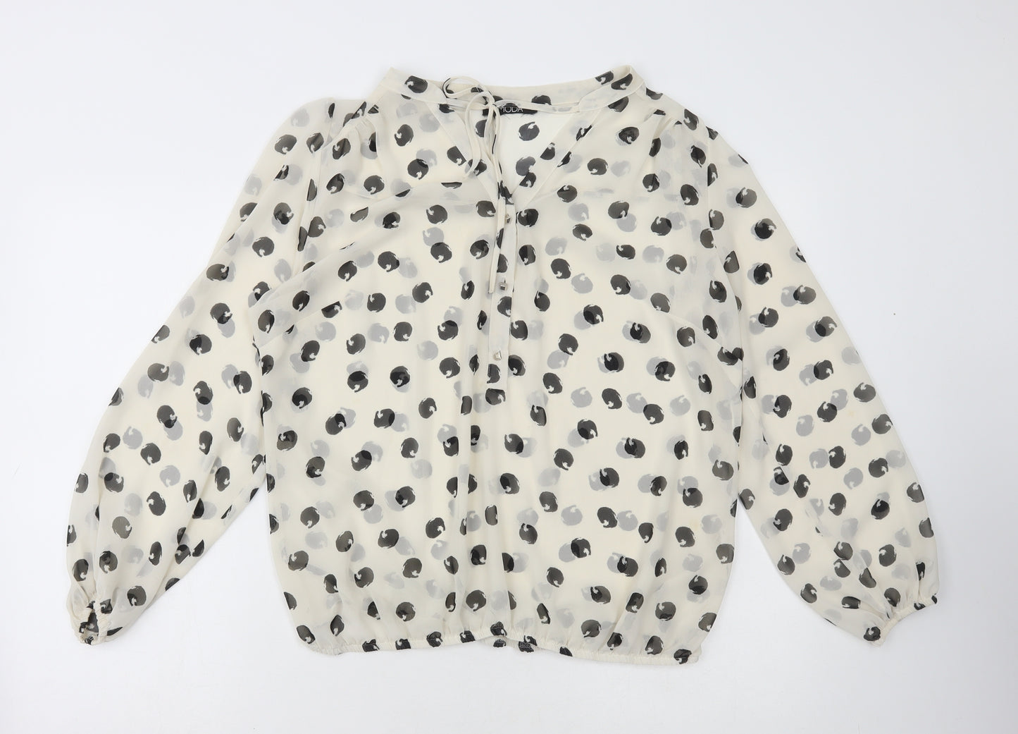 Moda Womens White Polka Dot Polyester Basic Blouse Size L V-Neck