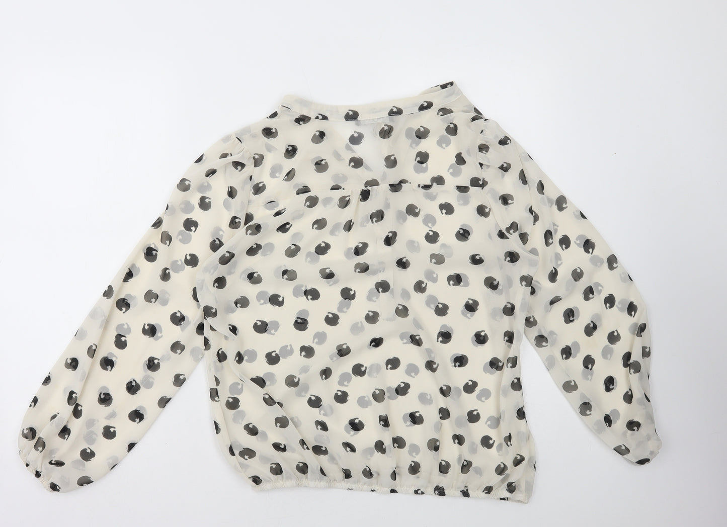 Moda Womens White Polka Dot Polyester Basic Blouse Size L V-Neck