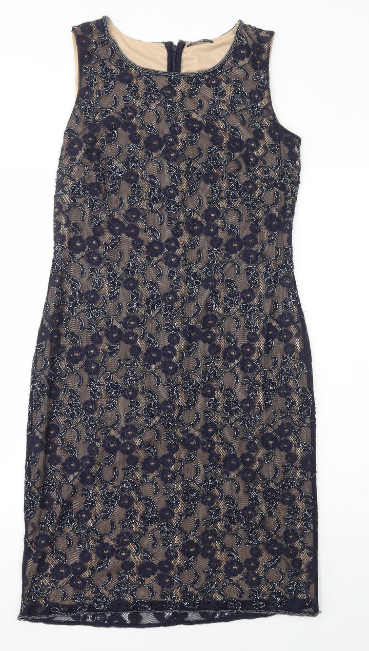 Roman Womens Blue Polyamide Pencil Dress Size 12 Scoop Neck - Lace Detail
