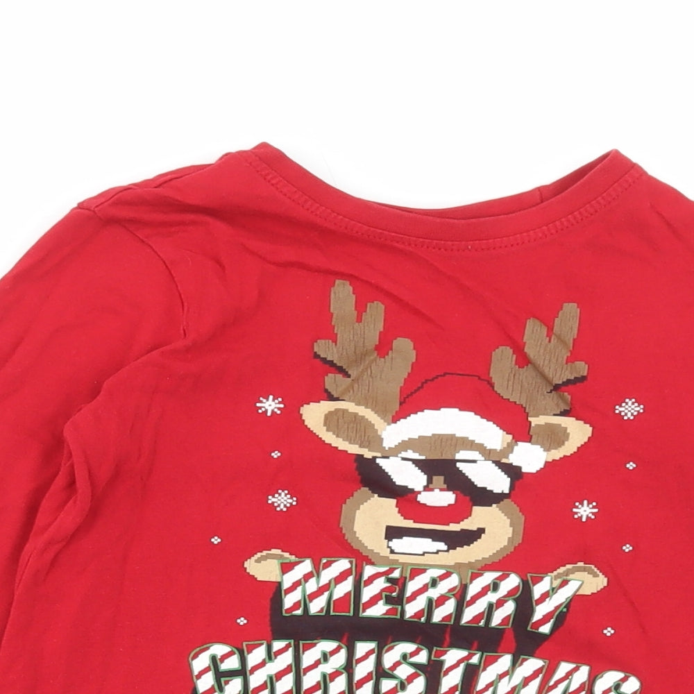 Primark Boys Red Cotton Basic T-Shirt Size 5-6 Years Round Neck - Merry Christmas