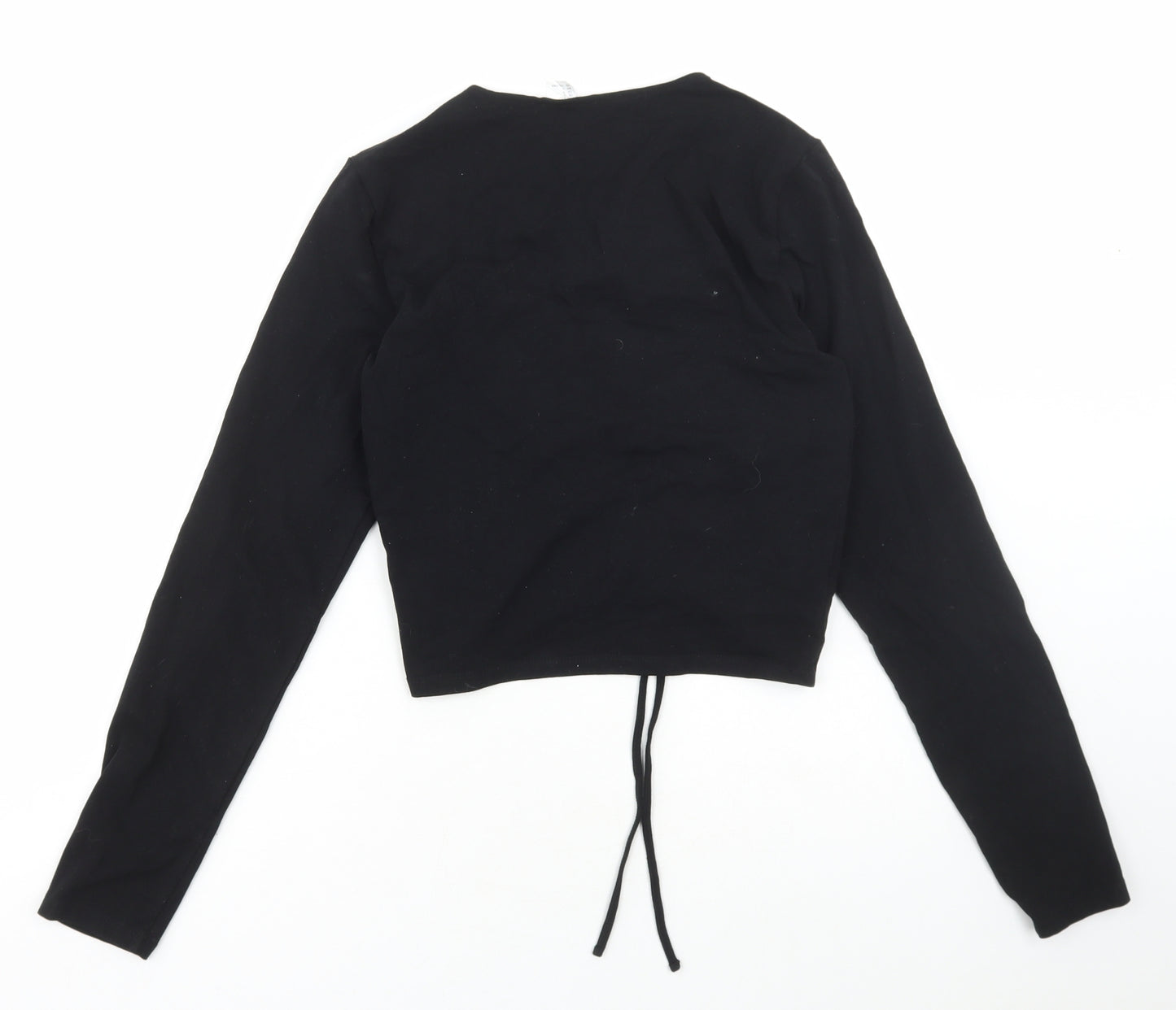 Divided by H&M Womens Black Cotton Cropped T-Shirt Size L V-Neck - Cut out