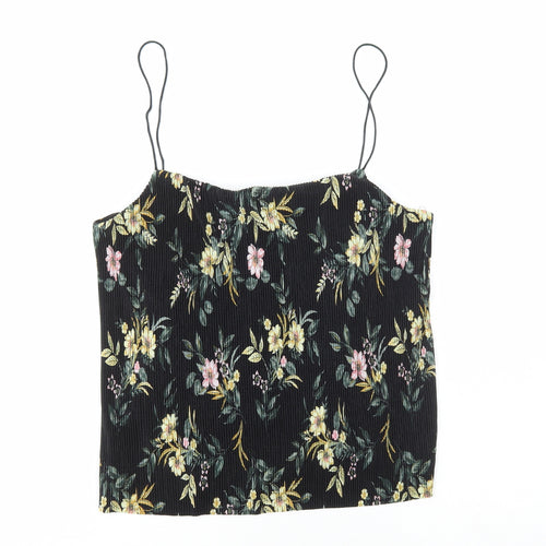 New Look Womens Black Floral Polyester Camisole T-Shirt Size 14 Square Neck
