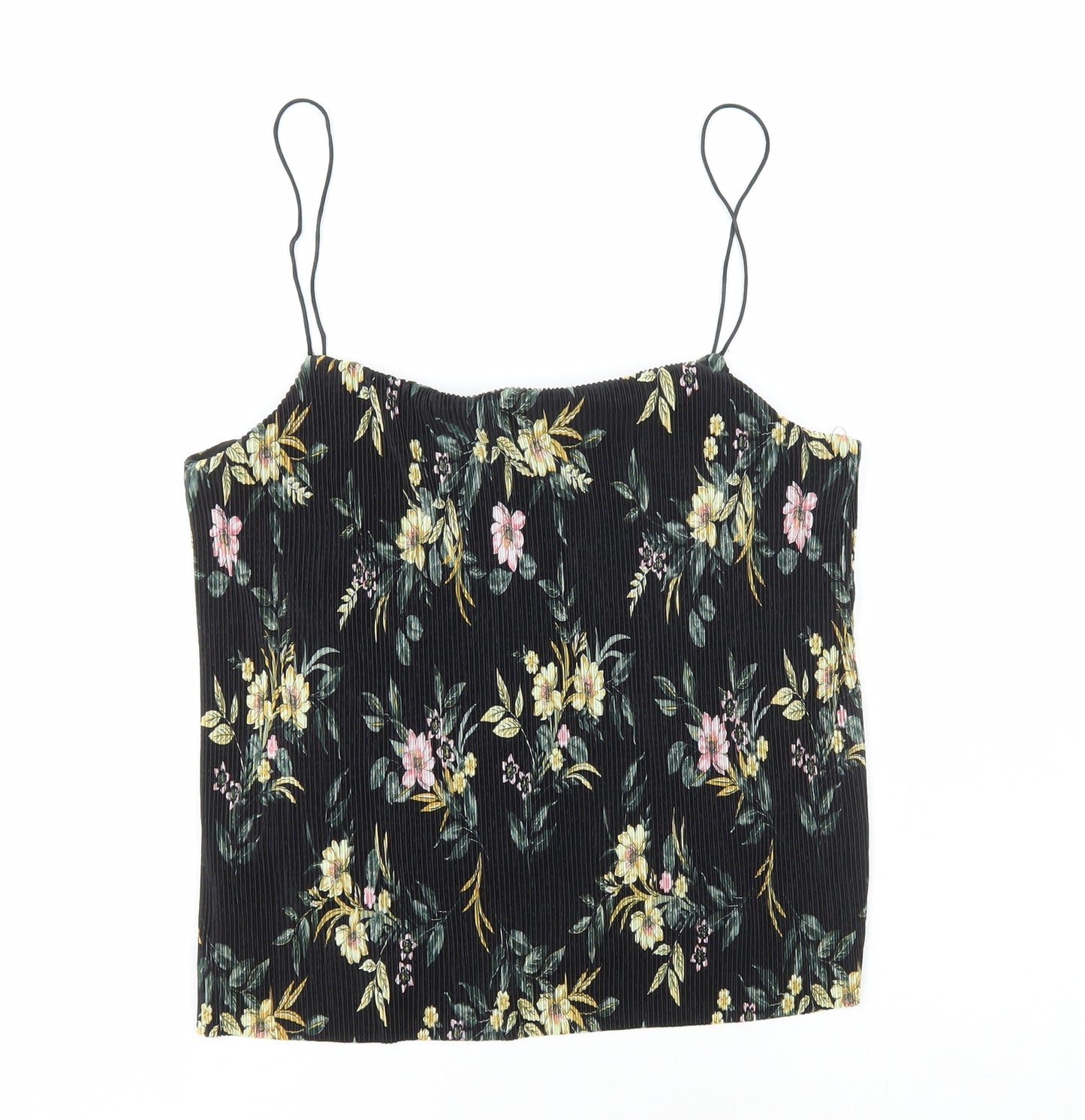 New Look Womens Black Floral Polyester Camisole T-Shirt Size 14 Square Neck