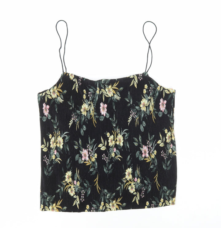 New Look Womens Black Floral Polyester Camisole T-Shirt Size 14 Square Neck