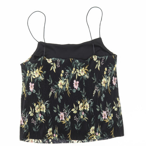 New Look Womens Black Floral Polyester Camisole T-Shirt Size 14 Square Neck